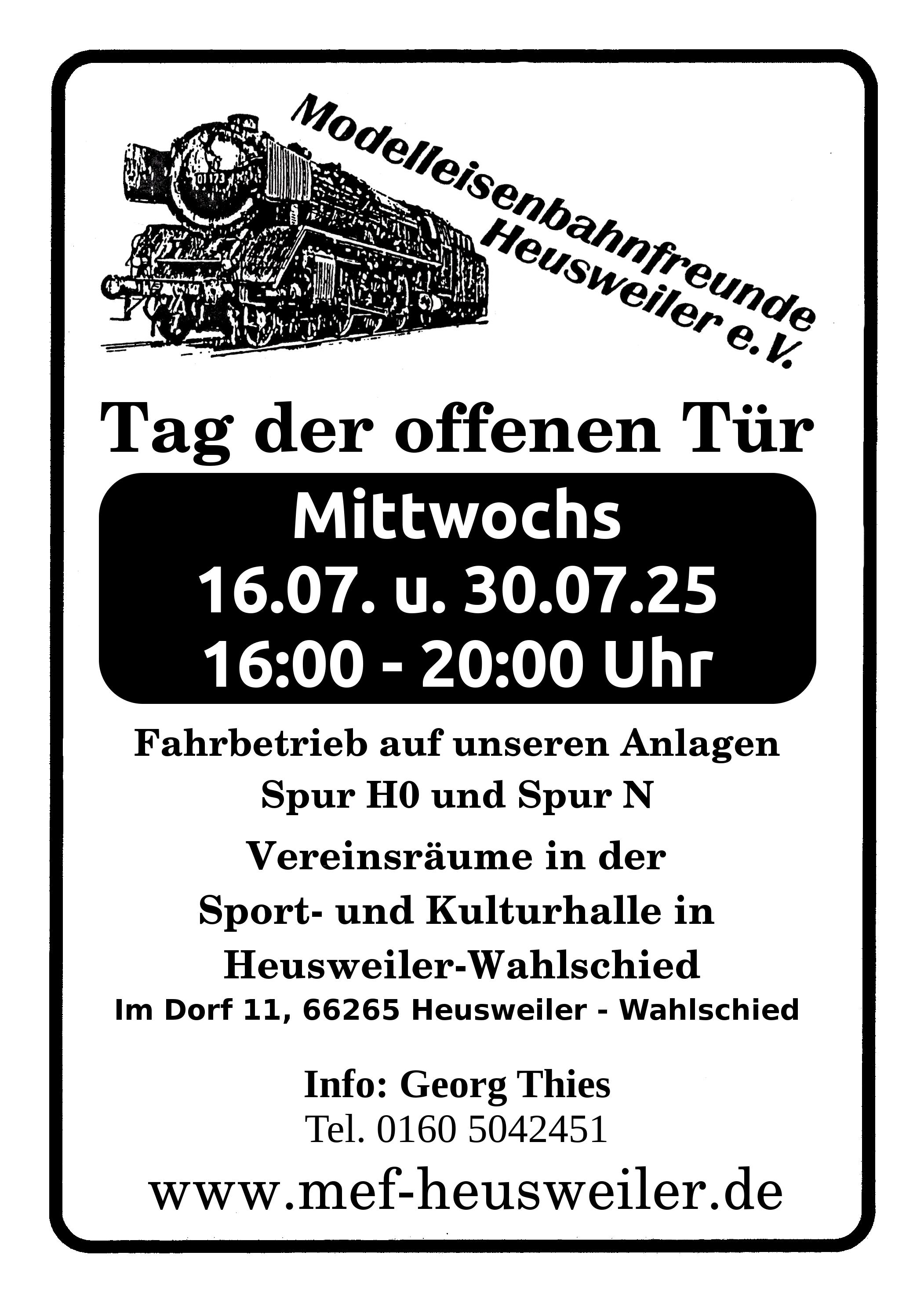 Tag der offenen Tr: Mi., 16.07. + 30.07.2025, je 16 bis 20 Uhr